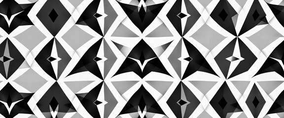 Fototapeta premium Monochromatic sacred geometry pattern; seamless, abstract, vector, black, white, modern, textile, illusion, symmetrical, texture, repeating background, fabric, textile