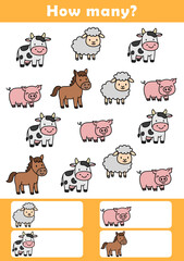 I spy game for toddlers. Counting educational activity for children and kids. Find and count objects worksheet. 