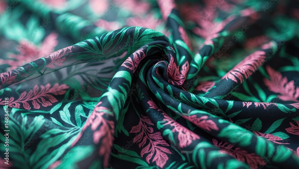 Poster elegant fabric pattern highlighting soft textures and vibrant floral motifs on layered, translucent 
