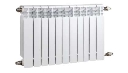 Modern Horizontal Radiator with Multiple Heat Fins and Side Valves, isolated on transparent background PNG