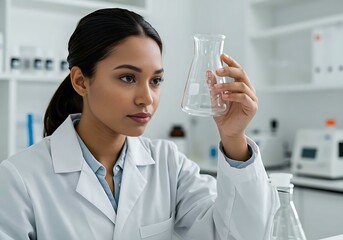 Fototapeta premium Female Scientist Examining Erlenmeyer Flask