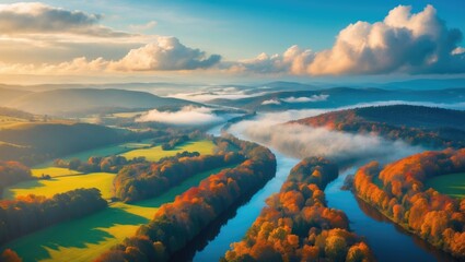 Panoramic aerial view on a beautiful autumn day.
