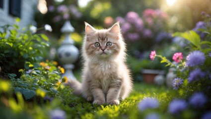 Lovely kitten in the backyard garden.