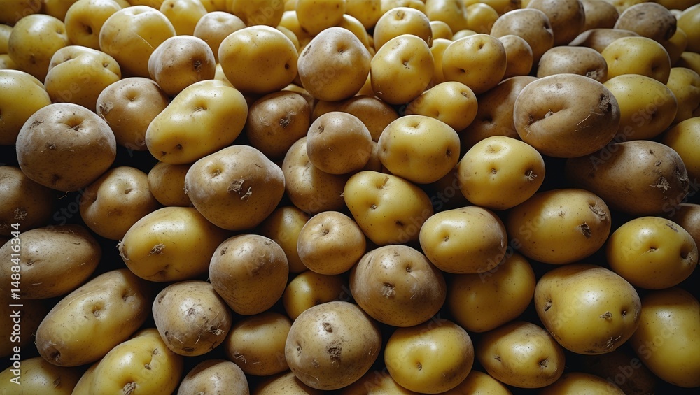 Poster abstract forms, designs and textures of potato stacks. potatoes appear fresh and clean. suitable for