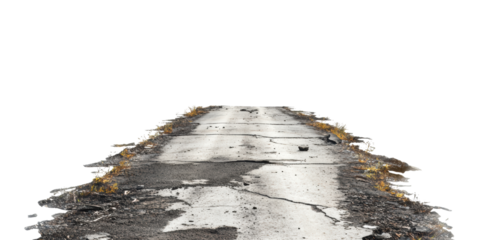 Cracked And Road. Symbol Of Decay And Infrastructure Challenges Isolated On Transparent Background