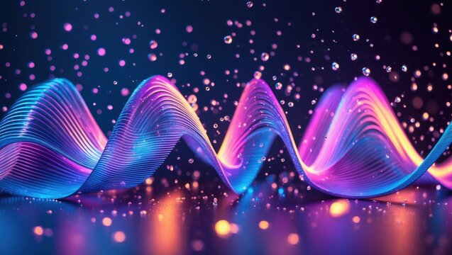 Equalizer audio waves, a digital illumination source, and drops of light - Powered by Adobe