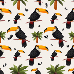 Tropical exotic pattern with bird toucan. Jungle summer background 