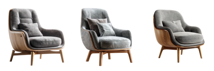 Stylish Modern Armchairs with Soft Upholstery Isolated on a Transparent Background