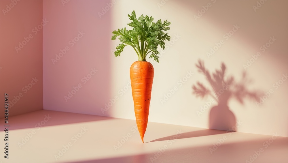 Aufkleber Carrot casting an artistic shadow on the backdrop. Simple concept. Simple arrangement.