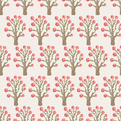 Beautiful romantic pattern with pink trees, branches. Great for greeting Card, banner, textile, wallpaper - vector design