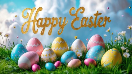 Festive Easter Square Banner for Social Media Posts, Greeting Cards, or Online Ads Including an Egg Hunt Template