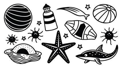 Coastal Summer Hand Drawn Vector Illustration