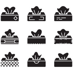Tissue box icon pack Vector black silhouette. with white background
