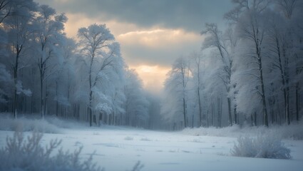 Obraz premium Winter forest landscape, stunning seasonal view in a snowy nature setting
