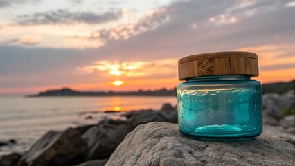 A beautiful sunset paints the sky with vibrant hues over the ocean waves meeting the sandy beach at dusk
