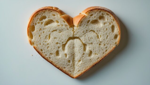 Heart-shaped bread cutout on a plain background, homemade baking idea