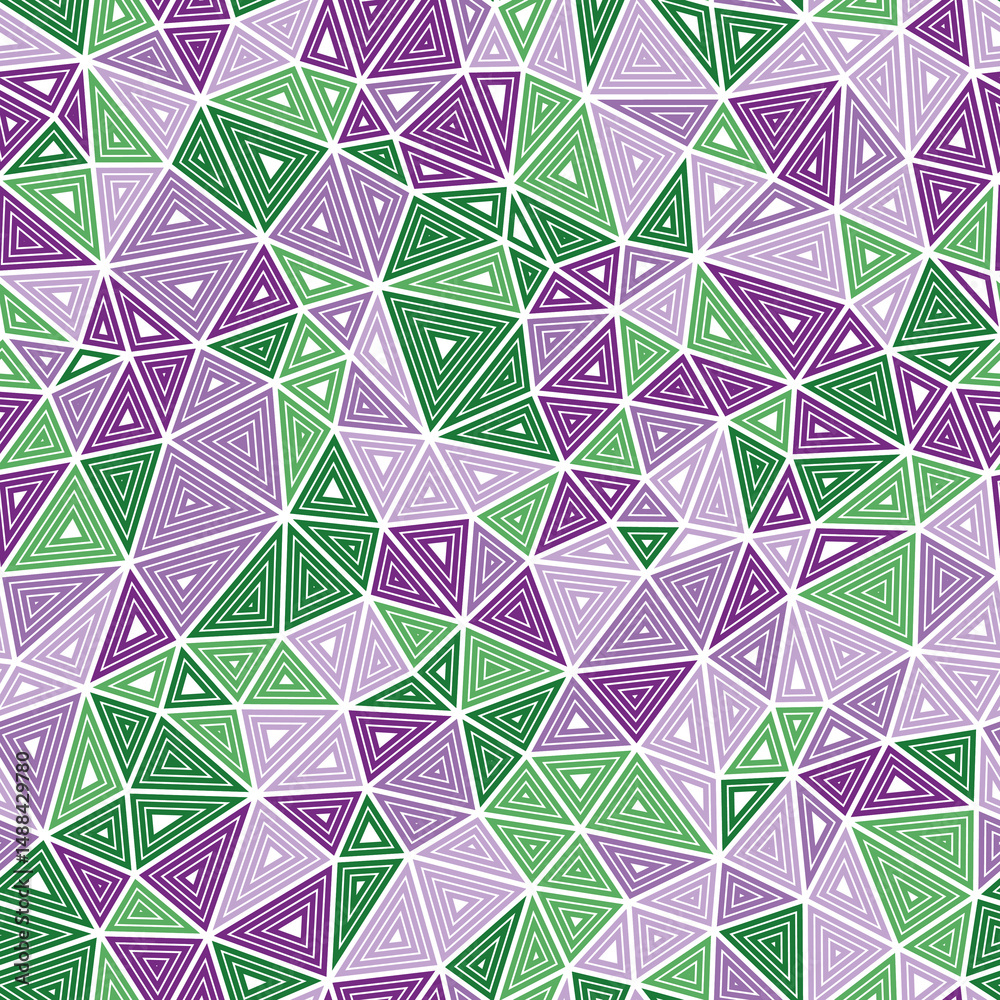 Poster abstract pattern of triangles. compact shape size. multiple repeated inner triangles. multiple color