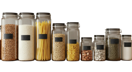 Isolated Glass Food Storage Jars on Transparent Background