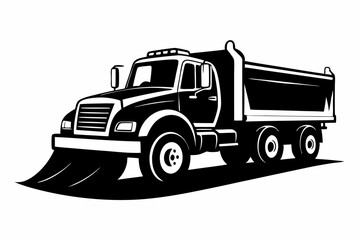 snow plow truck silhouette line art vector illustration with a white background