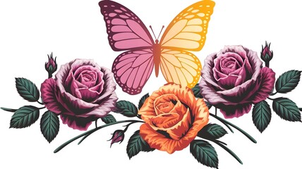 Stunning unique Flower and Butterfly Illustration for Designers