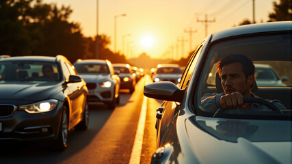 Fototapeta premium Traffic Jam During Sunset