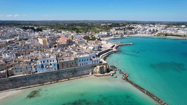 Otranto - Italy, Apulia - orbiting aerial view of the old town with Cattedrale di Santa Maria Annunziata