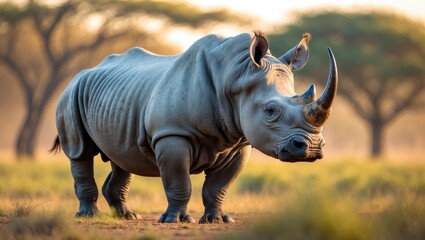 Fototapeta premium Stunning large adult rhinoceros showcases, uncommon creature
