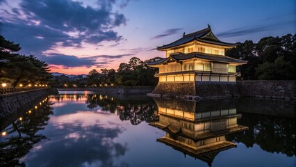 Naklejka premium chinese pavilion at sunset