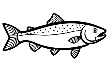 trout fish silhouette line art vector illustration with a white background