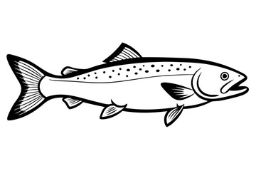 trout fish silhouette line art vector illustration with a white background