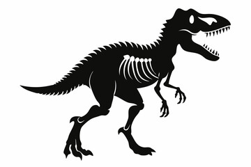 tyrannosaurus rex skeleton silhouette line art vector illustration with a white background