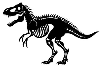 tyrannosaurus rex skeleton silhouette line art vector illustration with a white background