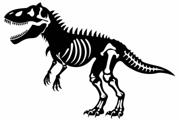 tyrannosaurus rex skeleton silhouette line art vector illustration with a white background