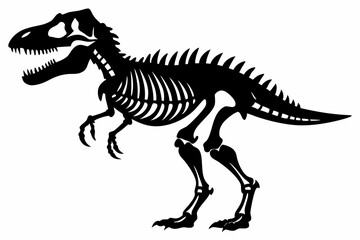 tyrannosaurus rex skeleton silhouette line art vector illustration with a white background
