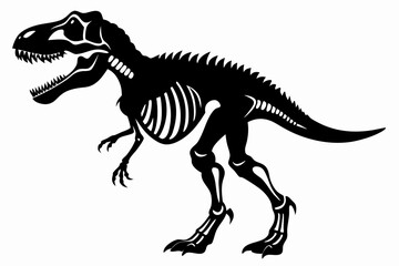 tyrannosaurus rex skeleton silhouette line art vector illustration with a white background