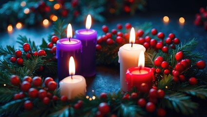 Close-up of lit Advent wreath candles