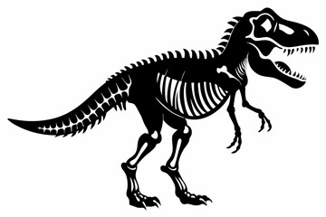 tyrannosaurus rex skeleton silhouette line art vector illustration with a white background