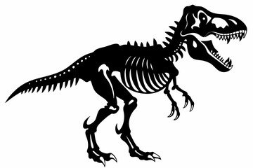tyrannosaurus rex skeleton silhouette line art vector illustration with a white background