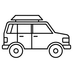 Simple Line Art SUV with Roof Tent Icon for Camping Adventures