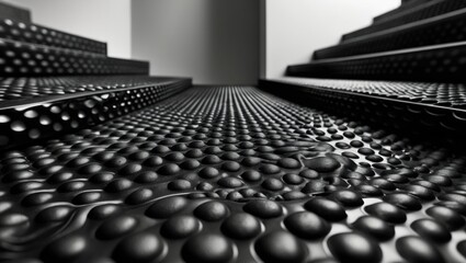 Fototapeta premium Industrial stairway covered with a non-slip patterned black rubber mat