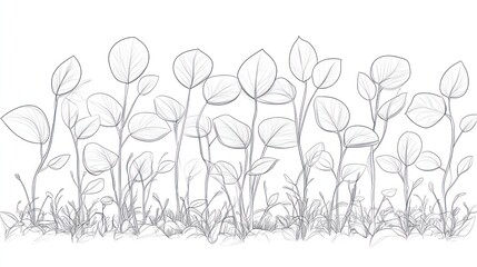 Fototapeta premium Line art illustration of plants growing in soil