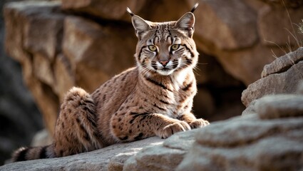 Bobcat resting on a rock