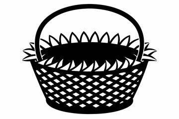 wicker basket silhouette line art vector illustration with a white background