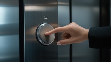 Naklejka premium Modern Elevator Button Being Pressed in Clean and Stylish Setting