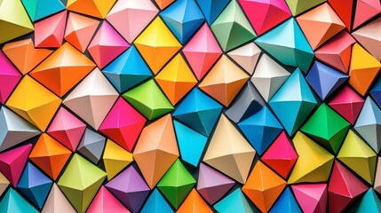 Vibrant geometric shapes arranged in a colorful pattern.