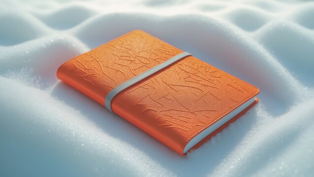 Isolated white background with closed orange notebook mockup - Powered by Adobe