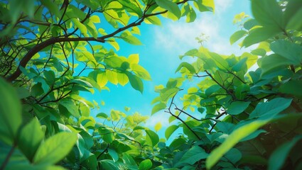 Revitalizing vibrant green and blue sky