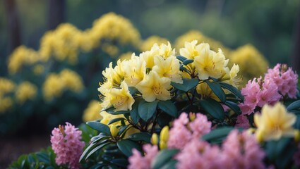 Yellow rhododendron flowers in full bloom