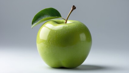 Juicy green apple with clipping path, isolated on white and featuring deep depth of field