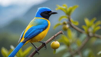 The Black-capped Tanager - a blue bird from the neotropical region in the Thraupidae family, found in mountainous regions of open landscapes in subtropical or tropical moist montane forests.